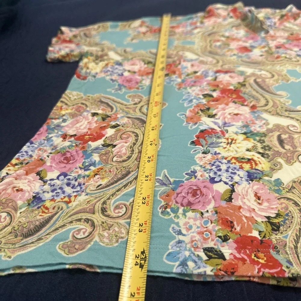 JOHNNY WAS Women Size XXL Rivoray Floral S/S Paisley Polo Tee Shirt Boho Ornate